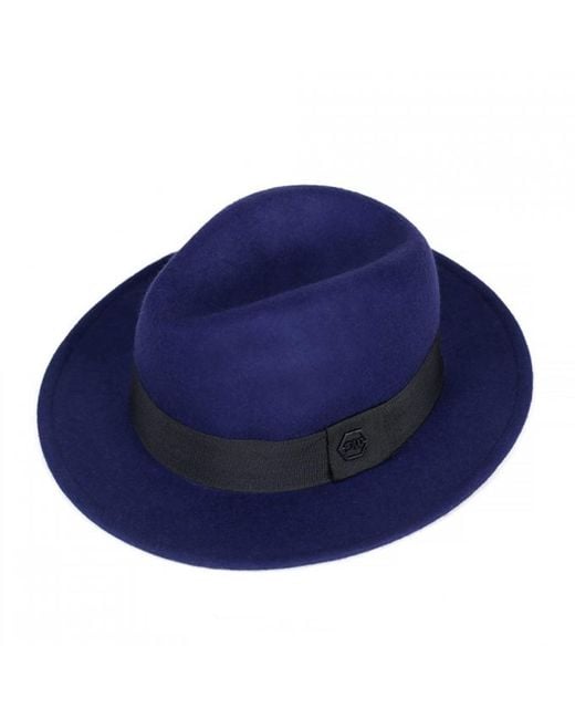 DAVID WEJ Blue Wool Fedora Hat – for men