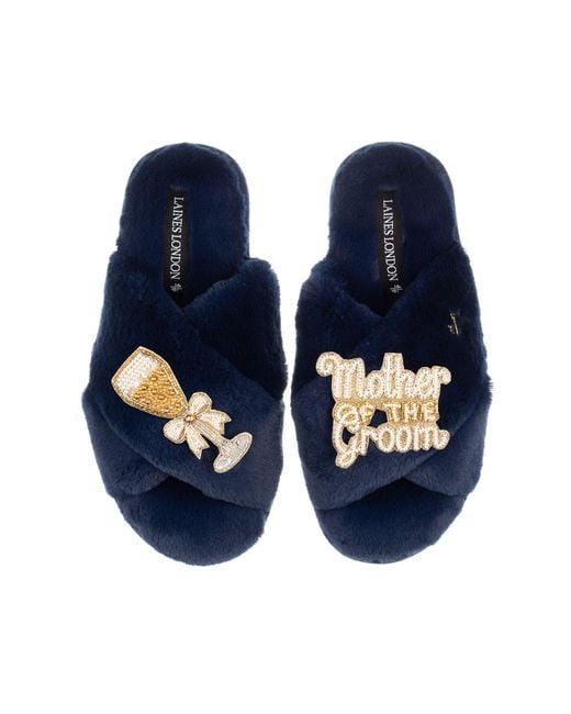 Laines London Blue Classic Laines Slippers With Mother Of The Groom Brooches