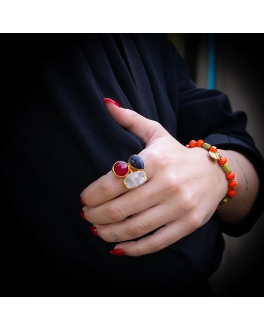 Ebru Jewelry Multicolor Energized Harmony Ruby, Quartz & Amethyst Adjustable Gemstone Ring
