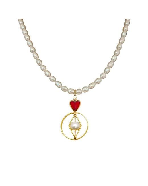 Aracheli Studio Metallic Geometric Heart X Pearls Necklace