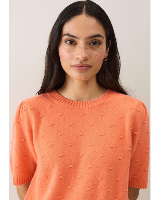 Loop Cashmere Orange Bobble Puff Sleeved Sweater