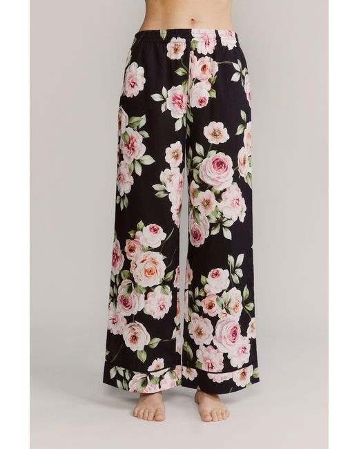 Kato Black Colony Cabbage Rose Cotton Pajamas