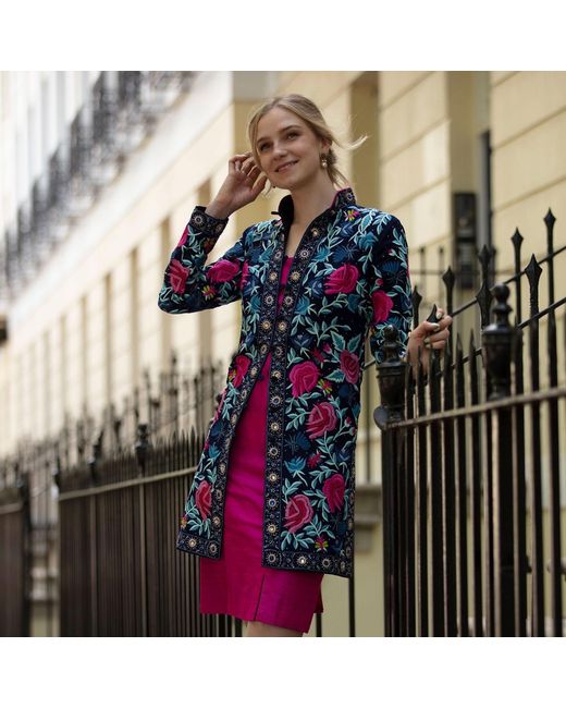Beatrice von Tresckow Blue Rosenspot Embroidered Silk Georgette Jacket