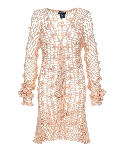 Andreeva Pink Neutrals Peach Vanilla Handmade Crochet Midi Dress