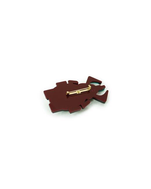 Gissa Bicalho Green Handmade Acrylic Brooch Embroidered Scarab Burgundy