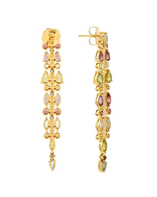 Artisan Metallic Natural Amethyst Dangle Earrings 18k Gold Diamond Jewelry