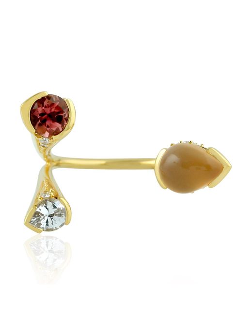 Artisan 18k Yellow With Diamond & Moonstone Multi Gemstone Adjustable Ring Jewelry