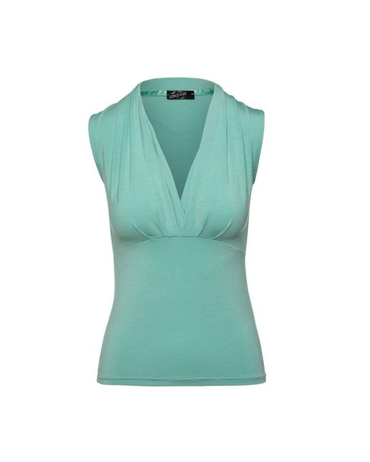 Conquista Green Mint Sleeveless Faux Wrap Top
