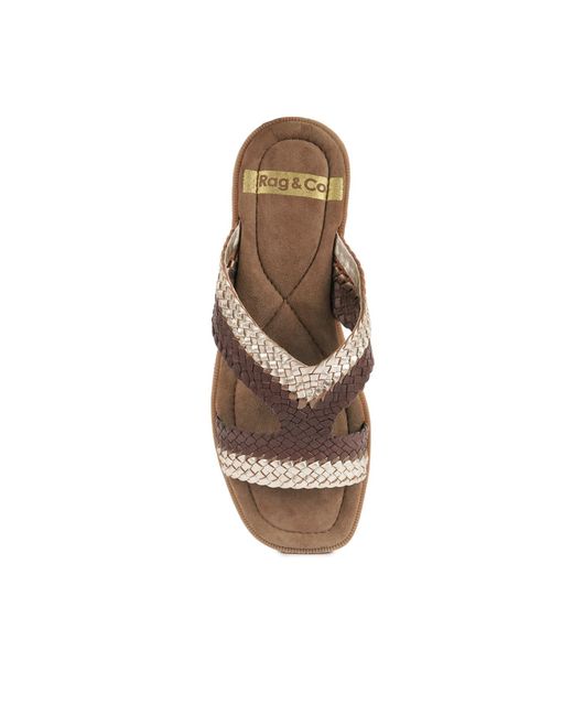 Rag & Co Brown Eirata Braided Real Leather Slip-On Flats