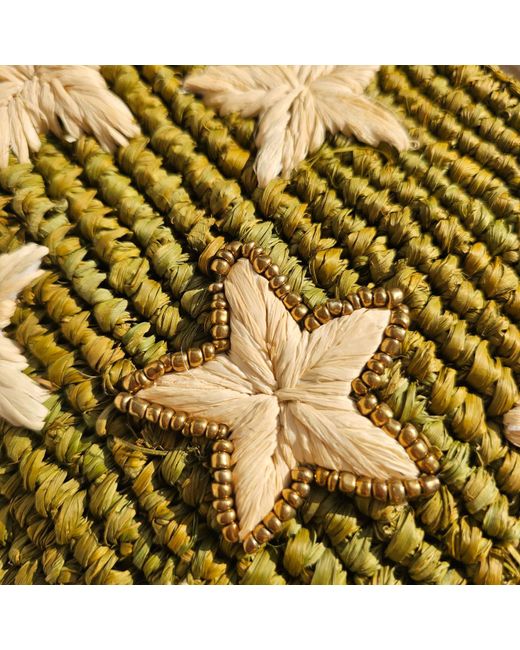OhSun Green Starr Raffia Clutch