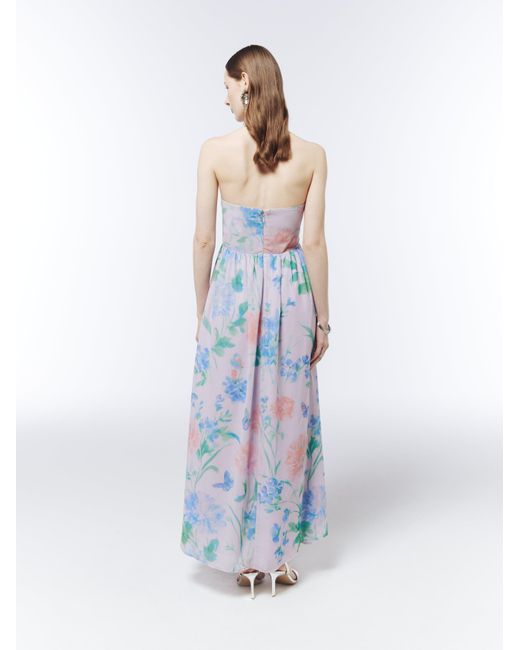 Sour Figs Blue Watercolour Wildflower Strapless Maxi Dress