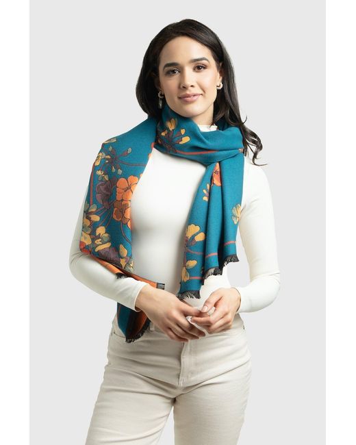 Saachi Blue Two Tone Floral Reversible Scarf