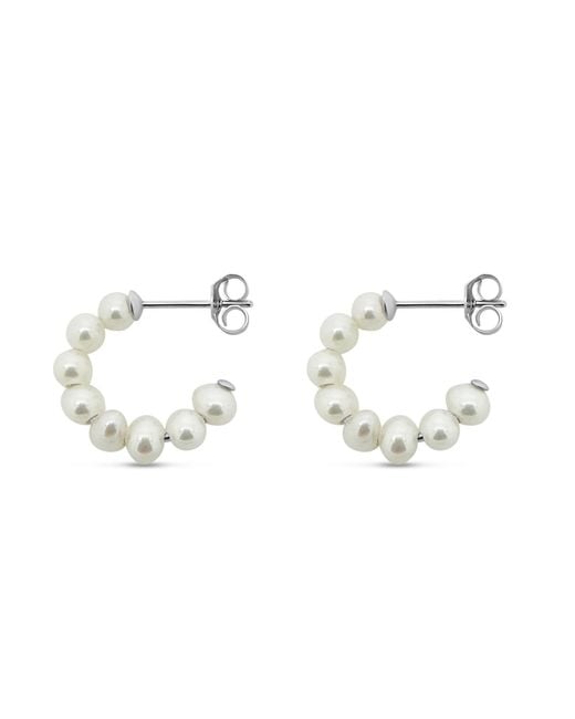 Clemence Wren Metallic Freshwater Pearl Medium Hoop Earrings