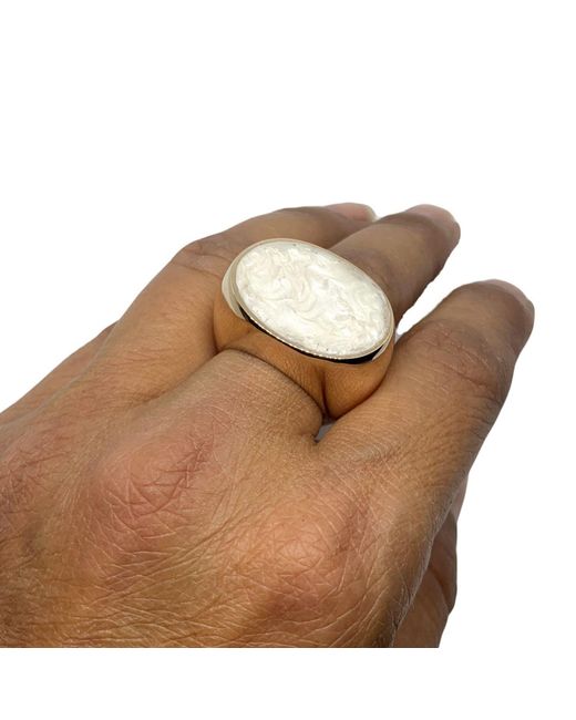 Tg-Jewellery by Tamara Gervasio White One Of A Kind Cocktail Ring With Mother Of Pearl Ceramic Enamel