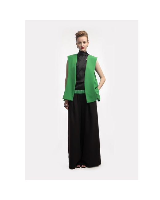 Julia Allert Black Wide-Leg Trousers With Contrasting Waistband