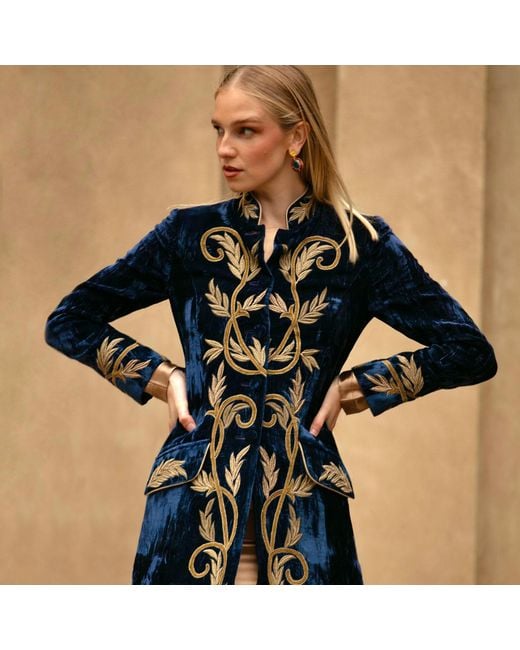 Beatrice von Tresckow Blue Sovereign Embroidered Crushed Velvet Coat