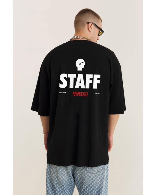 mysimplicated Blue Oversized T-Shirt With Staff Print for men