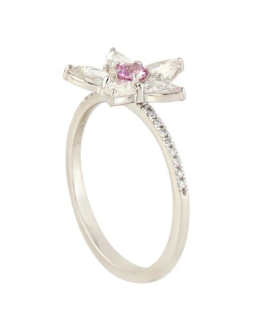 Artisan Pink Sapphire & Natural Rose Cut Diamond In 18k White Gold Floral Ring