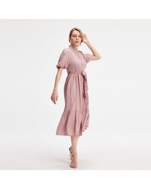 Smart and Joy Pink Tea Dress With Tiered Ruffles