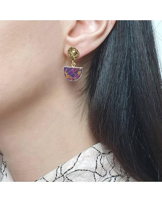 Harfi Metallic Amethyst February Birthstone Statement Earrings