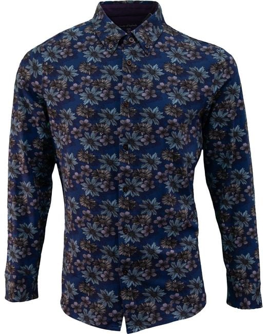 Lords of Harlech Blue Sawyer Italian Floral Knit Shirt for men