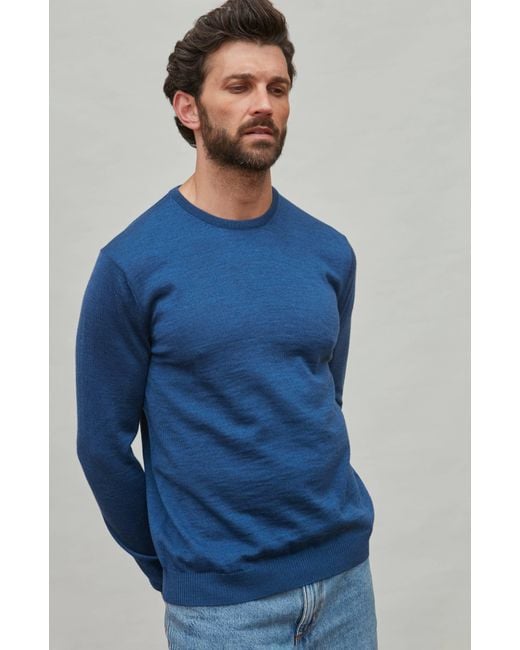 Paul James Knitwear Blue Extra Fine Merino Wool Calington Crew Neck Jumper for men