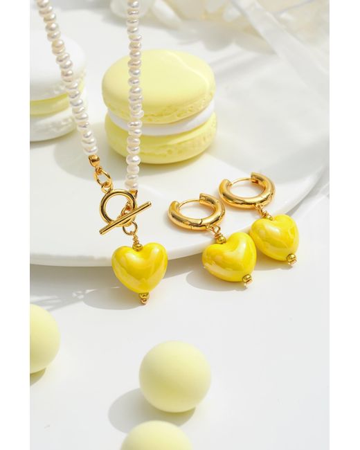 Classicharms Yellow Ceramic Heart Dangle Earrings