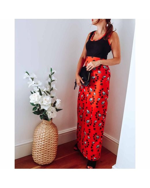 Sophie Cameron Davies Red Floral Maxi Jersey Skirt