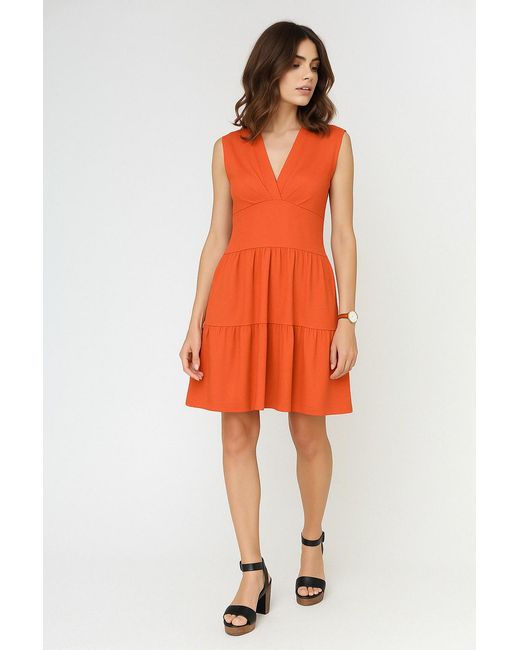Conquista Orange Paprika Sleeveless V-Neck Jersey Dress