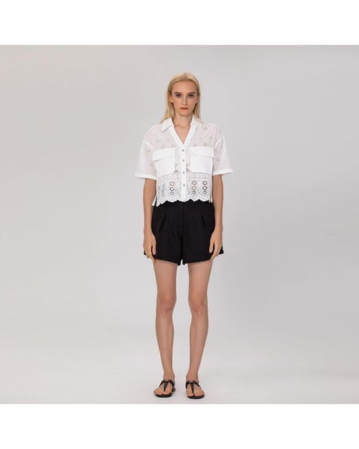 Smart and Joy Black Embroidered Crop Shirt