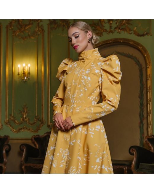 RainSisters Metallic Coat With Balloon-Styled Sleeves And Floral Print: Majestic