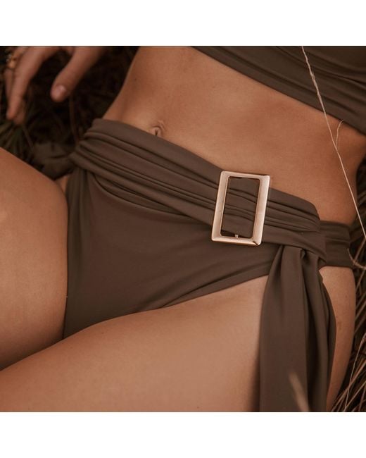ANTONINIAS Natural Amaze High Waisted Swimwear Bottom With Decorative Belt And Golden Buckle
