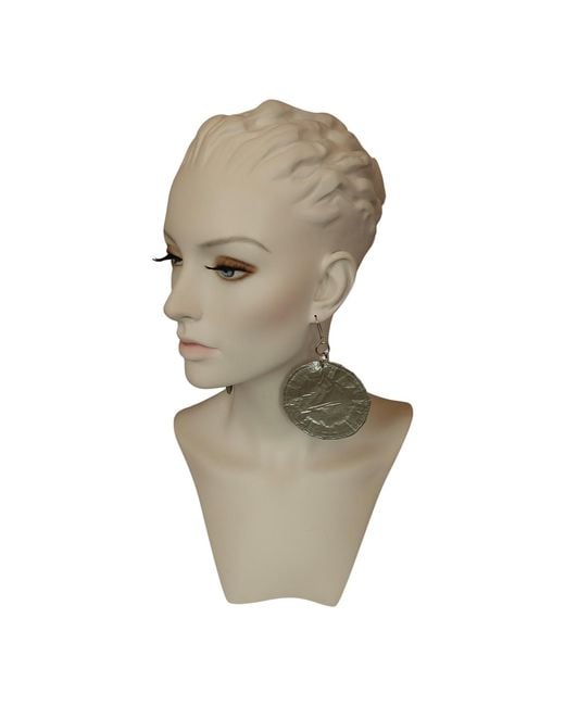 Romer Millinery Gray Metallic Silk Coin Earings Assymetrical