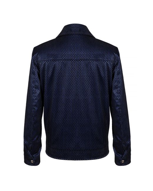 DAVID WEJ Blue Washington Aviator Jacquard Jacket for men