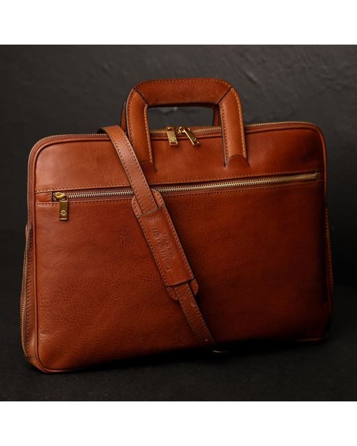 Time Resistance Brown Leather Briefcase Laptop Bag