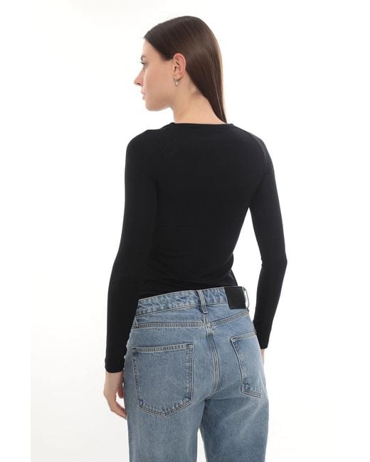 Monlicia Black Detail Long Sleeve Stretch Cielo Top