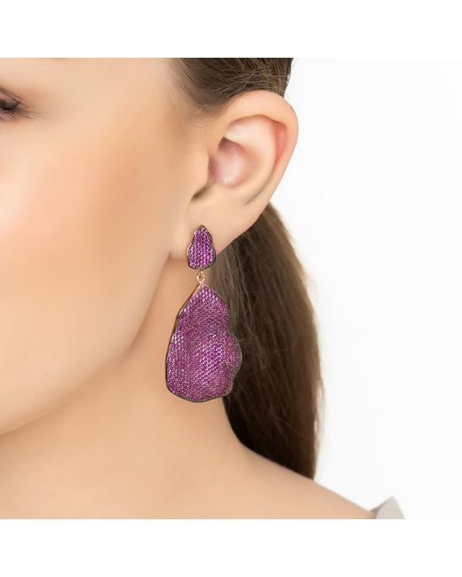 Latelita London Purple St Tropez Drop Earrings Rosegold Ruby Cz