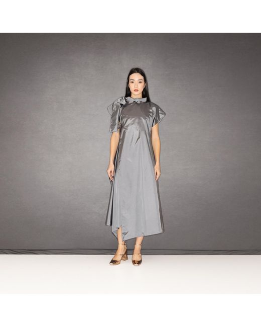 Bianca Popp Gray Halves Shoulder Ribbon Asymmetrical Dress