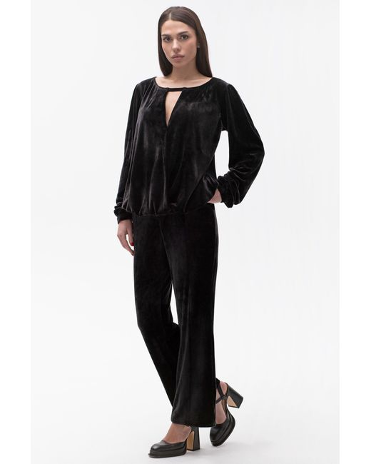 Maison Bogomil Black Plush Surplice Blouse