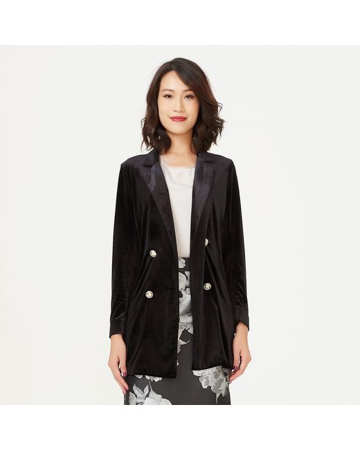 Smart and Joy Black Double Buttoning Velvet Jacket