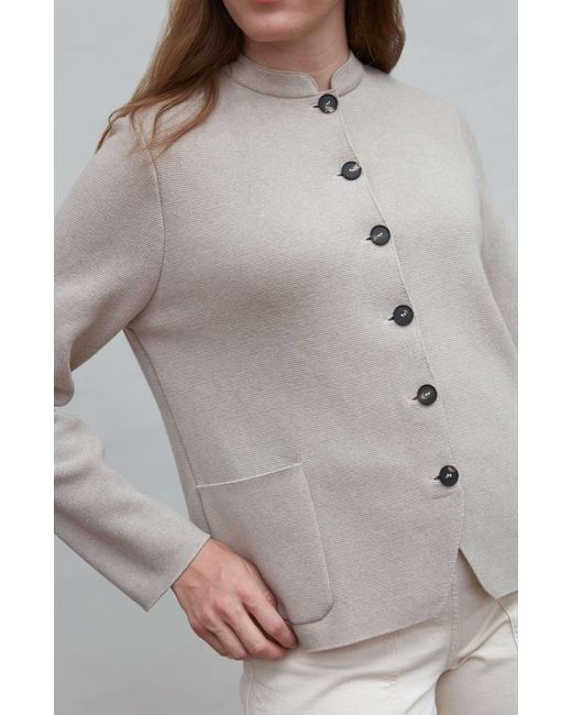 Paul James Knitwear Brown Neutrals Midweight Cotton Indore Knitted Nehru Jacket