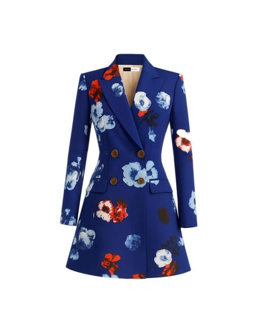 Richa Sharma Blue Handcrafted Double-Breasted Flora Blazer Dress