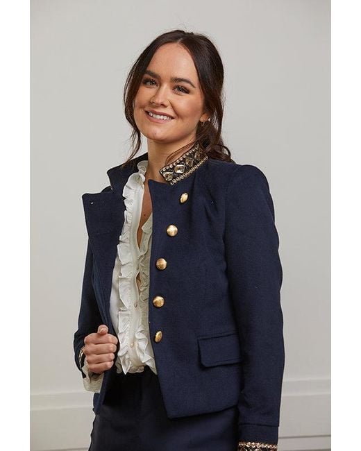 Guinea London Blue Military Jacket With Sequin Braid Details