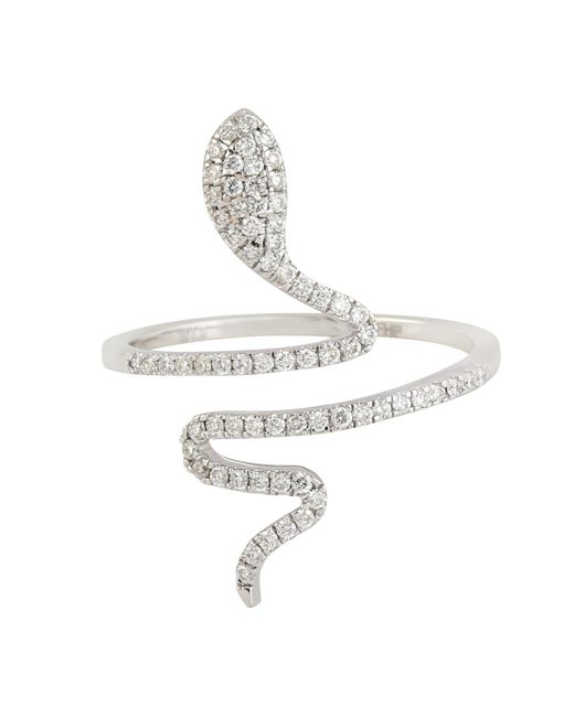 Artisan Metallic Solid White Gold Snake Ring Pave Diamond