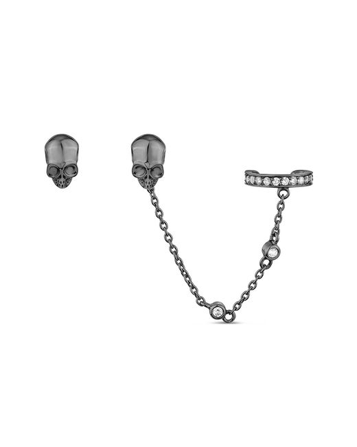 SALLY SKOUFIS Metallic Peace Stud Ear Cuff Set With Made Diamonds