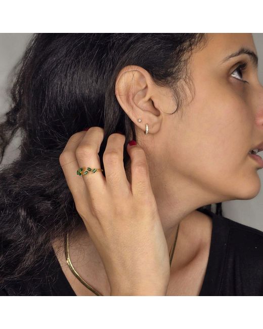 Harfi Green Open Leaf Emerald Gemstone May Birthstone Vermeil Ring