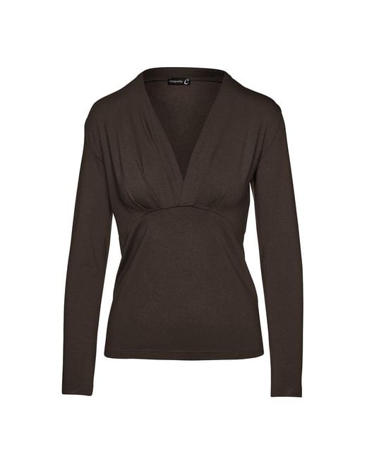 Conquista Black Long Sleeve Faux Wrap Top