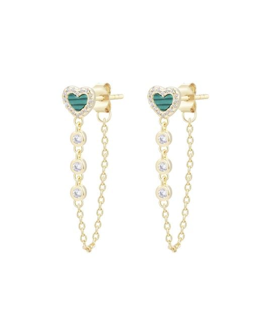 KAMARIA Blue Heart Chain Stud Earrings With Crystals