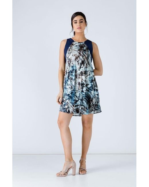 Conquista Blue Sleeveless Print Dress