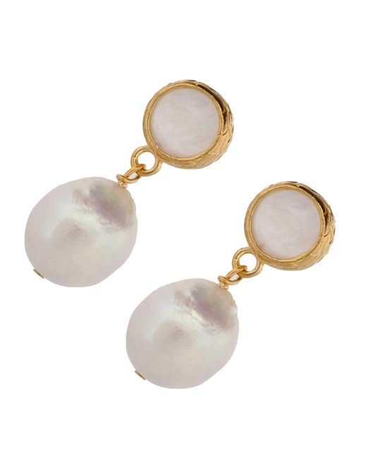 Ebru Jewelry White Delicate Pearl & Gold Earrings